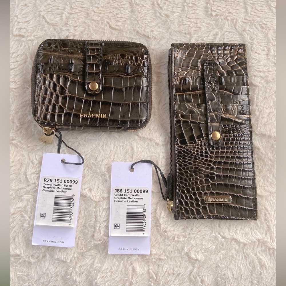 Brahmin Graphite Melbourne Credit Card Wallet & Matching Zip-around Wallet NWT
